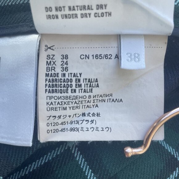 Miu Miu Green & Navy Plaid Pleated Wool Skirt Made In Italy Womens - Picture 10 of 12